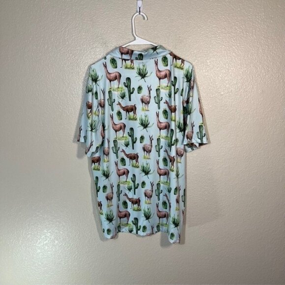 Green Side Golf Polo Mens Large Llama Athletic Stretch Blue Green - Picture 5 of 5